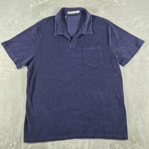 Criquet Polo Shirt Men's XL Navy Blue Terry Cloth Johnny Collar Preppy Beach